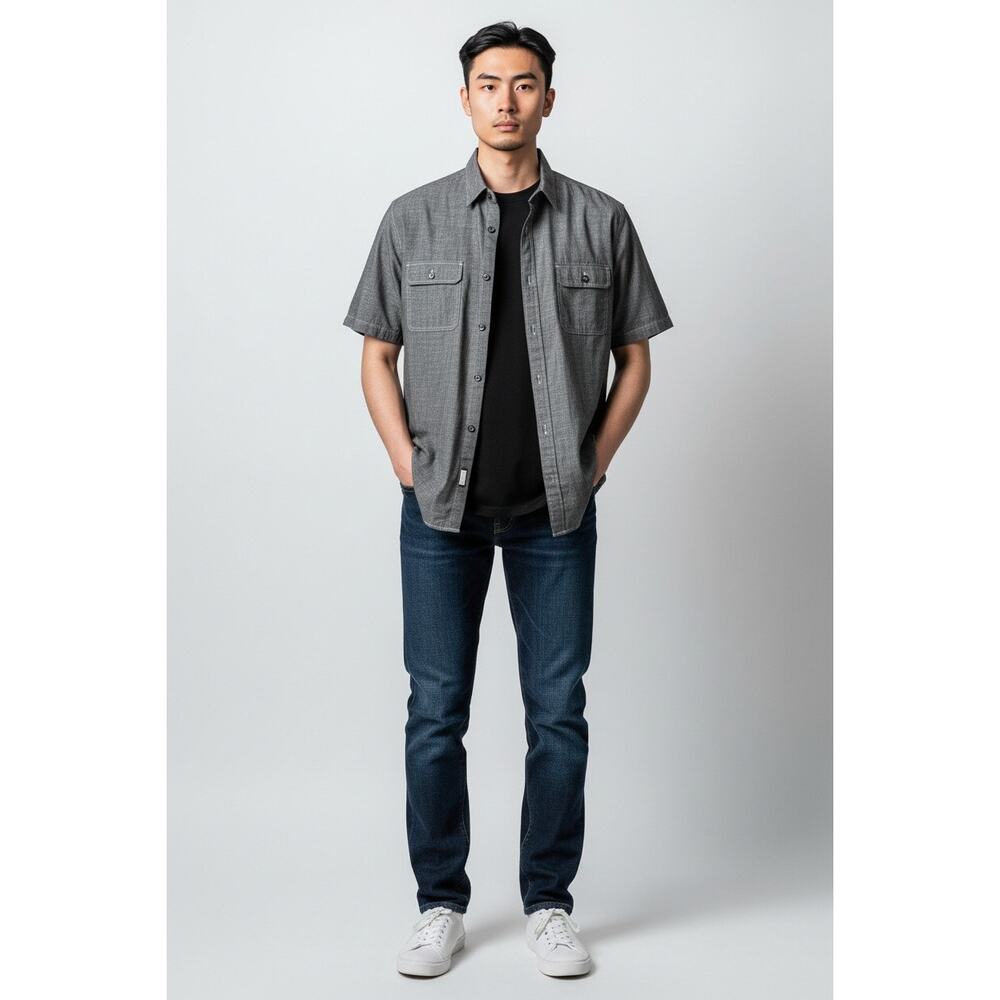 James Campbell Casual Button-Down Shirt Men's Size Large Chambray Short Sleeves